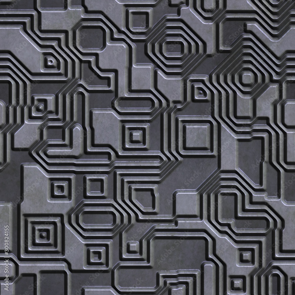 Abstract metallic circuit board background. Seamless pattern.