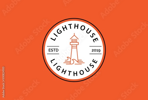 Modern simple lighthouse coastal beach logo design vector graphic