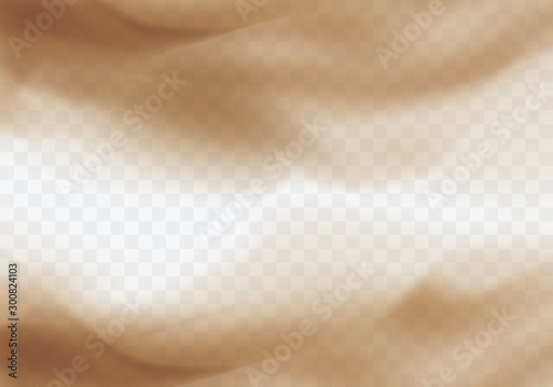 Desert sandstorm, brown dusty cloud border or dry sand flying with gust of wind, brown smoke realistic texture with small particles or grains vector illustration isolated on transparent background