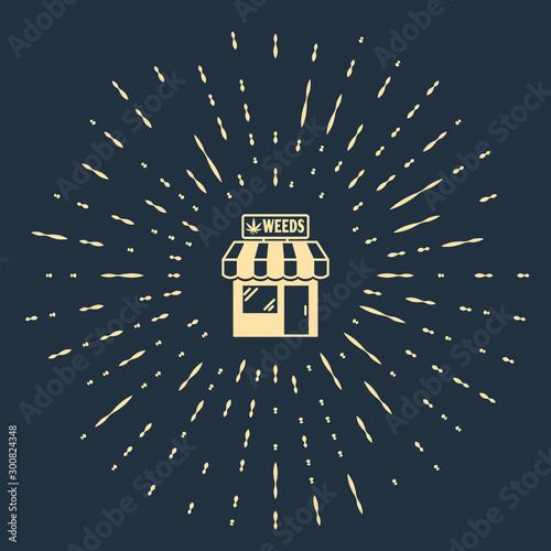 Beige Marijuana and cannabis store icon isolated on dark blue background. Equipment and accessories for smoking, storing medical cannabis. Abstract circle random dots. Vector Illustration