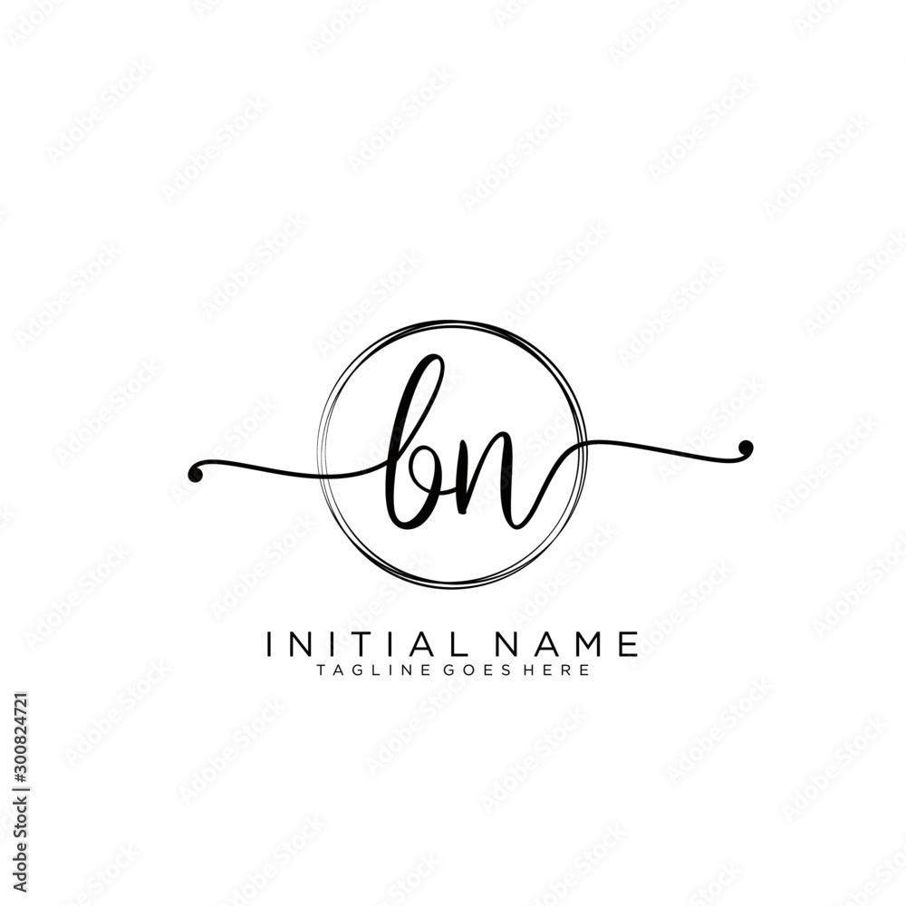 Obraz premium BN Initial handwriting logo with circle template vector.