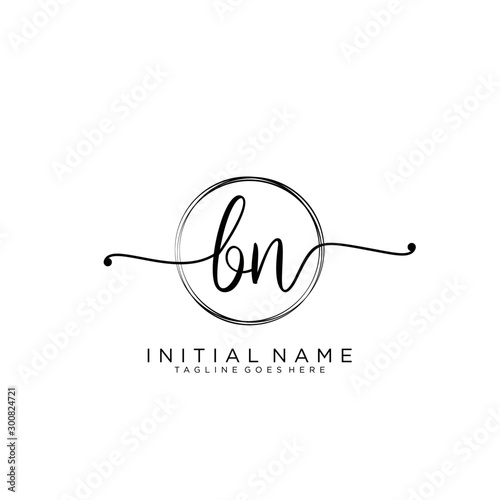 BN Initial handwriting logo with circle template vector.
