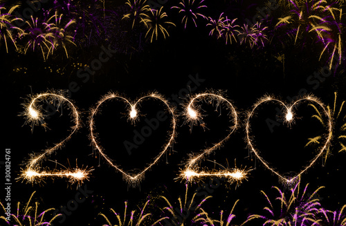 Sparkler Happy New Year 2020 With Fireworks