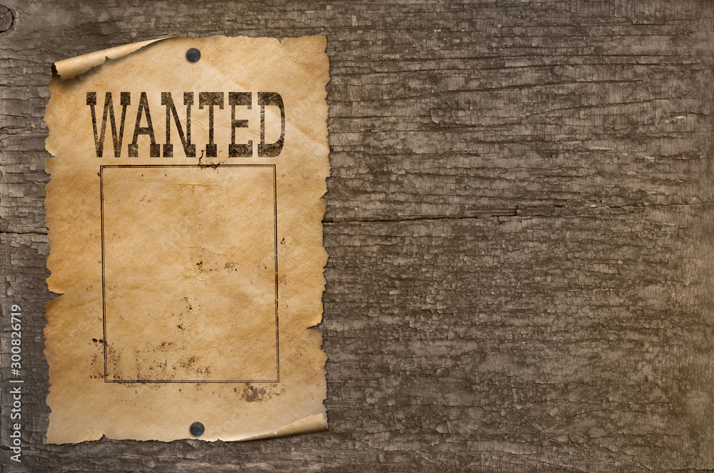 Wanted wild west poster on wood wall - obrazy, fototapety, plakaty 