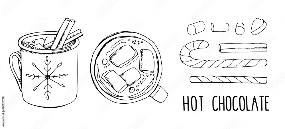 hot chocolate with marshmallow clipart black and white
