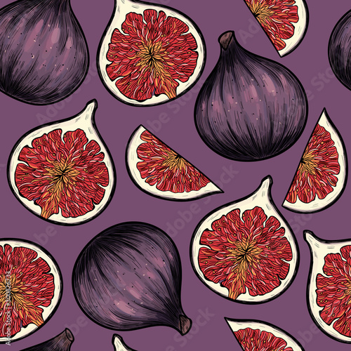 Sweet figs. Vector seamless pattern. Vintage style