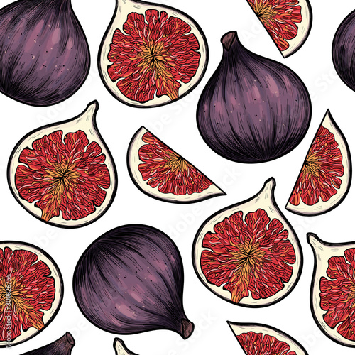 Sweet figs. Vector seamless pattern. Vintage style