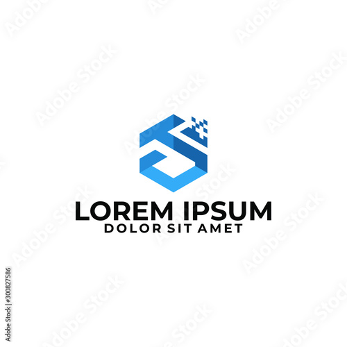 Initial letter C T logo template with modern technology hexagonal cube in line art flat design illustration