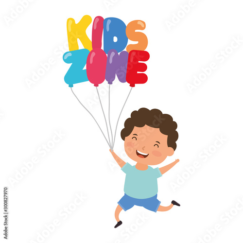 cute little boy with kids zone balloons helium