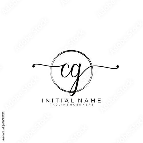 CG Initial handwriting logo with circle template vector.