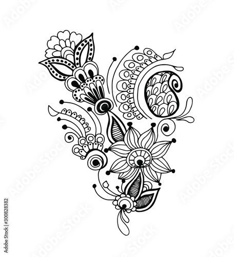 floral element for design, ornament in ethnic style