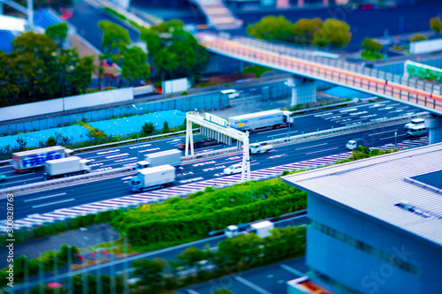 A city street at the urban town like miniature in Ariake Tokyo daytime tilt shift photo