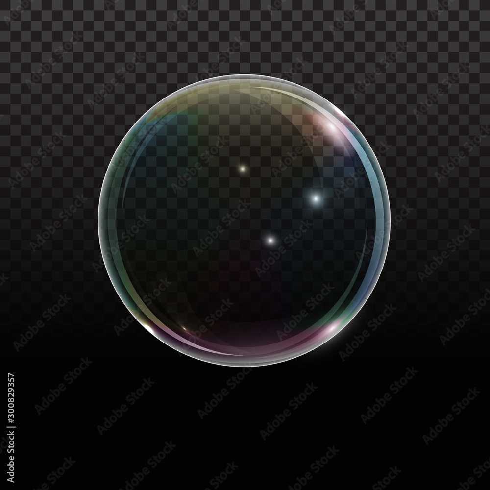 Soap bubble with rainbow reflection on transparent background. Transparent foam bubble, great design for any purposes. - obrazy, fototapety, plakaty 