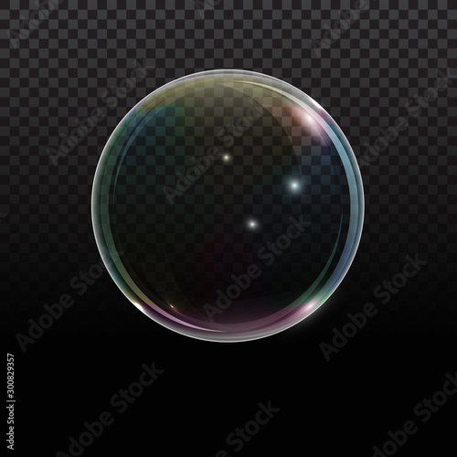 Soap bubble with rainbow reflection on transparent background. Transparent foam bubble, great design for any purposes. photo