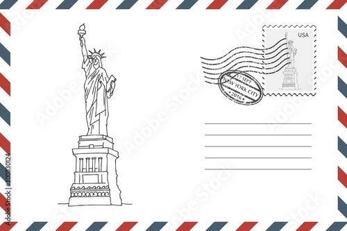 Envelope with hand drawn Statue of Liberty