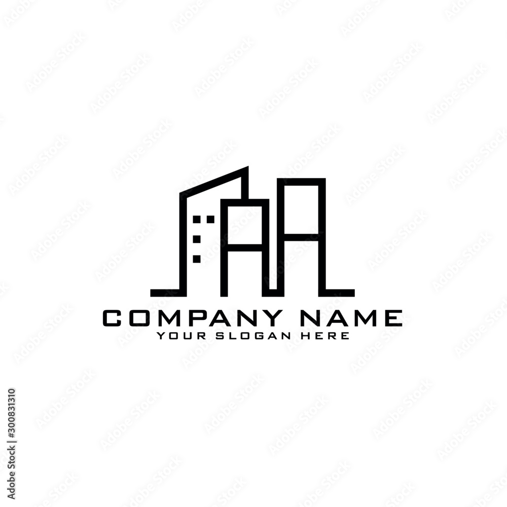 Letter AA With Building For Construction Company Logo