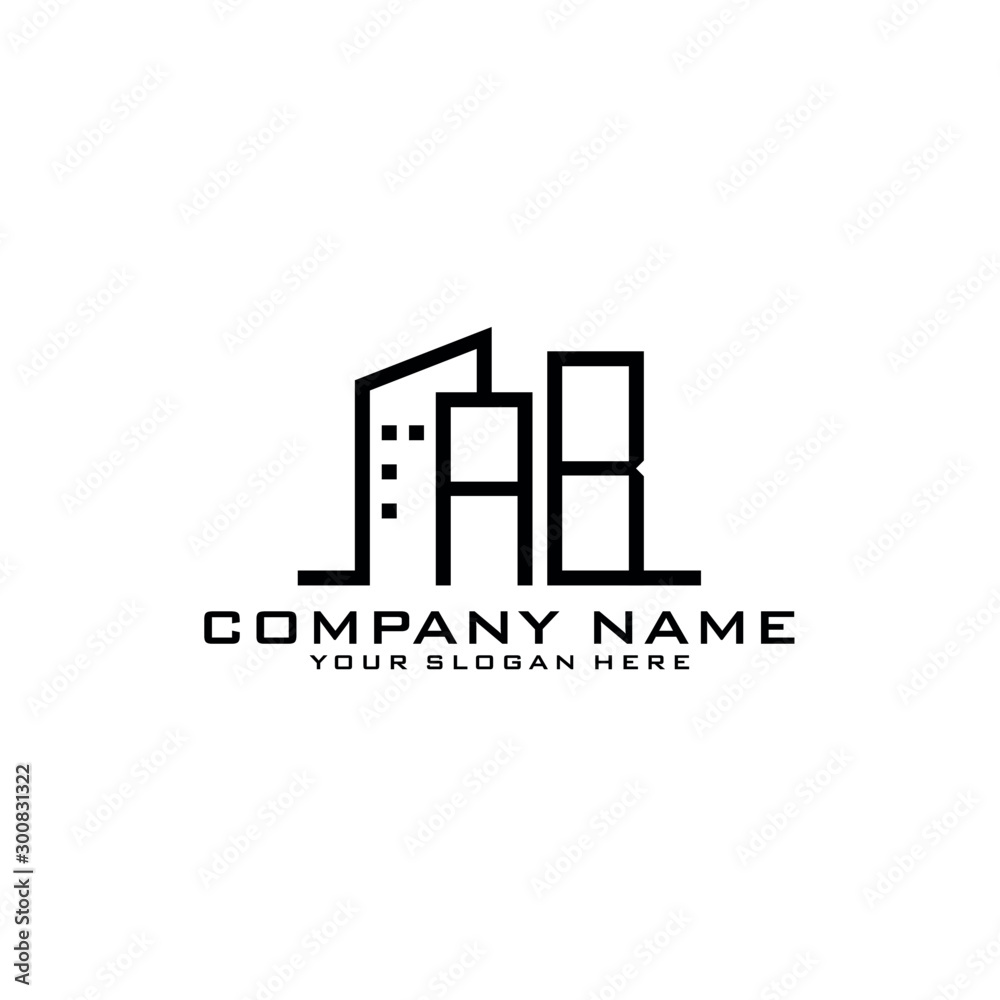 Letter AB With Building For Construction Company Logo