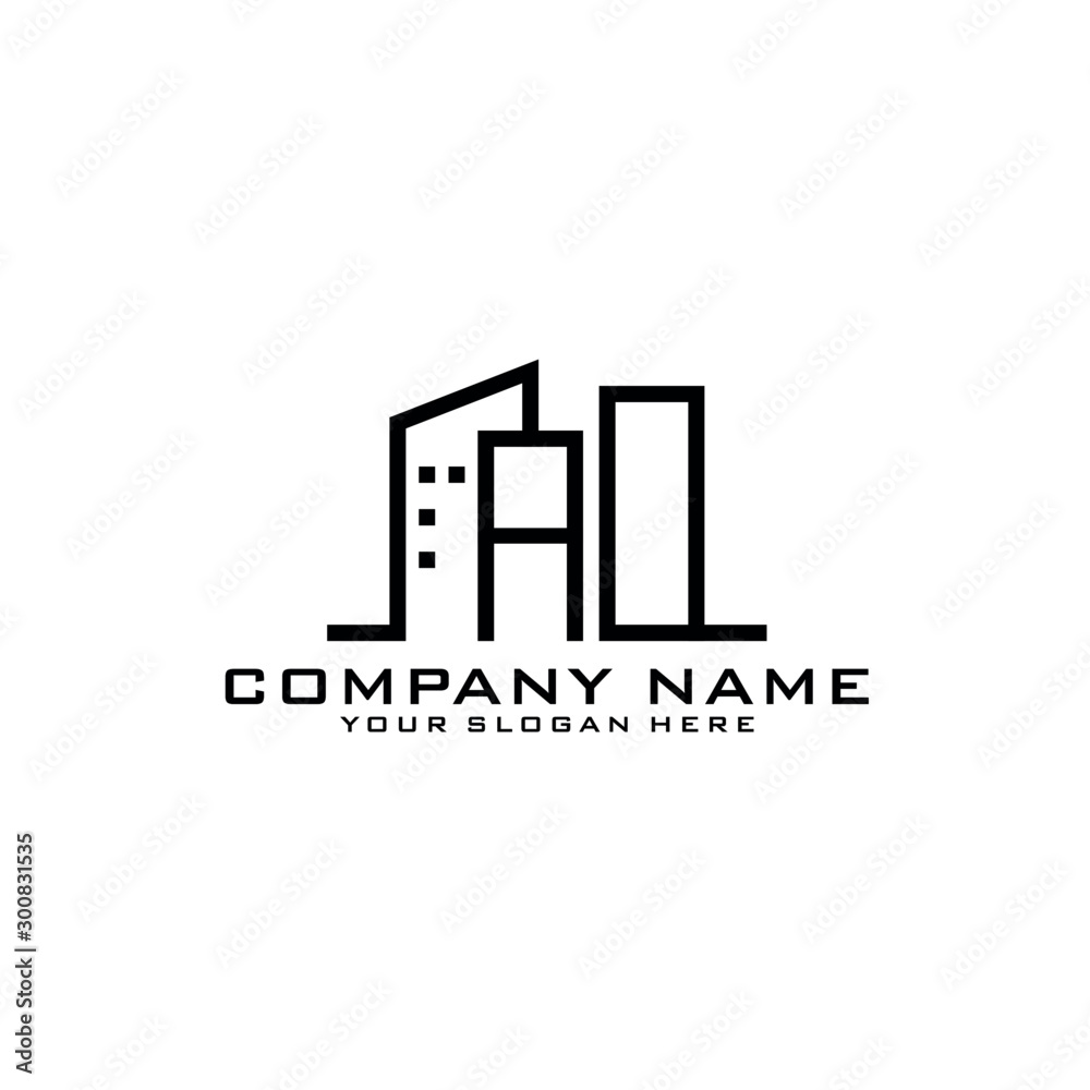 Letter AO With Building For Construction Company Logo