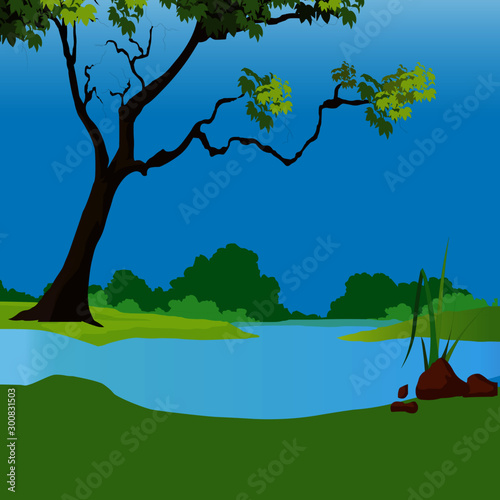 Background - Serene Lakeside View - Cartoon Vector Image