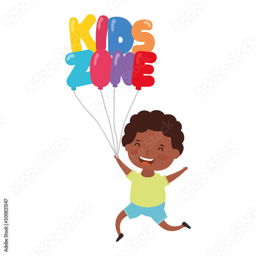 cute little afro boy with kids zone balloons helium