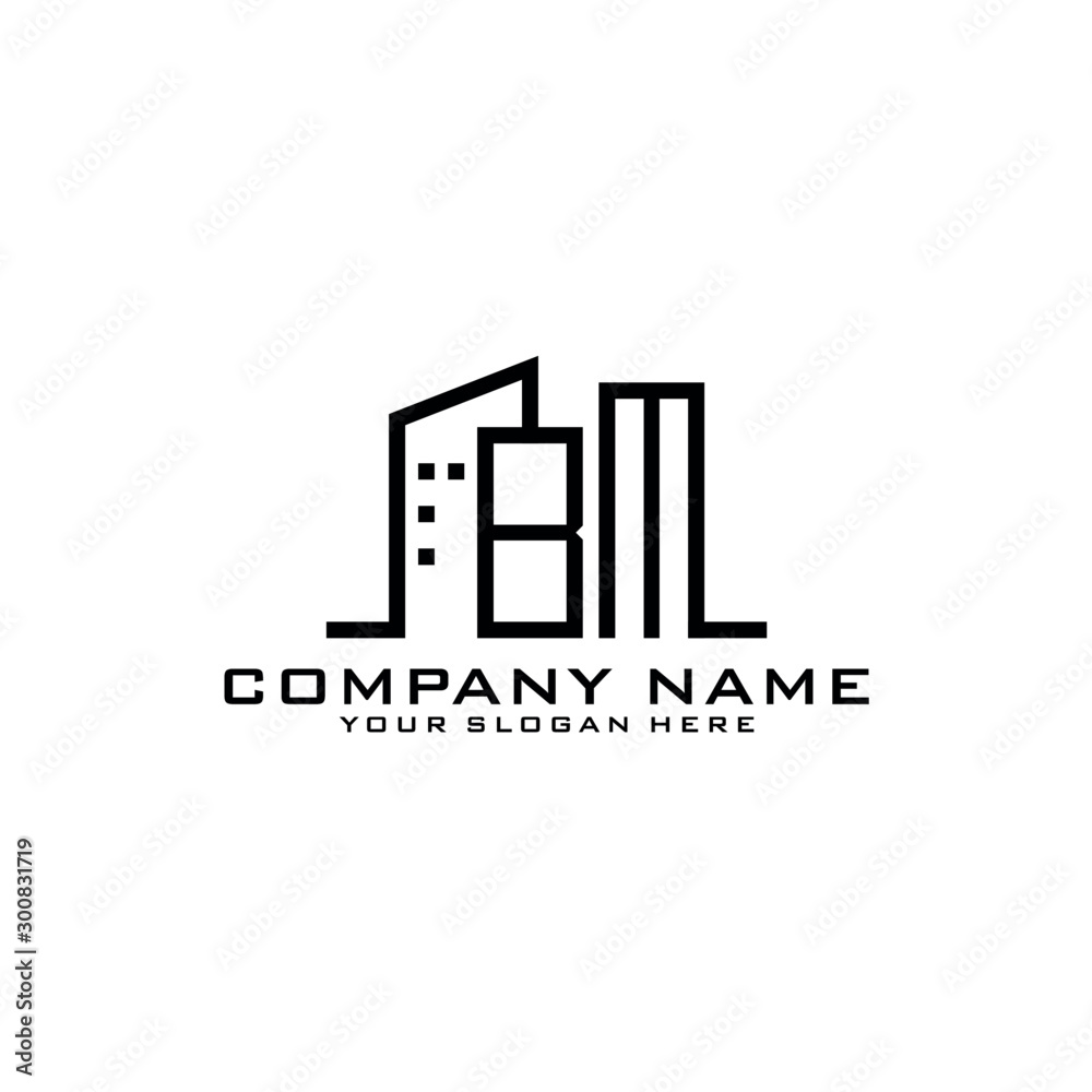 Letter BM With Building For Construction Company Logo