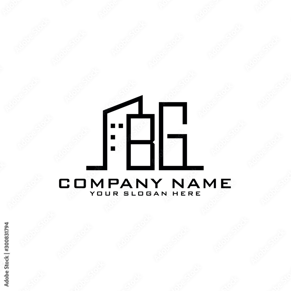 Letter BG With Building For Construction Company Logo