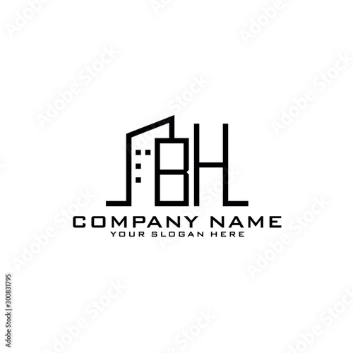 Letter BH With Building For Construction Company Logo
