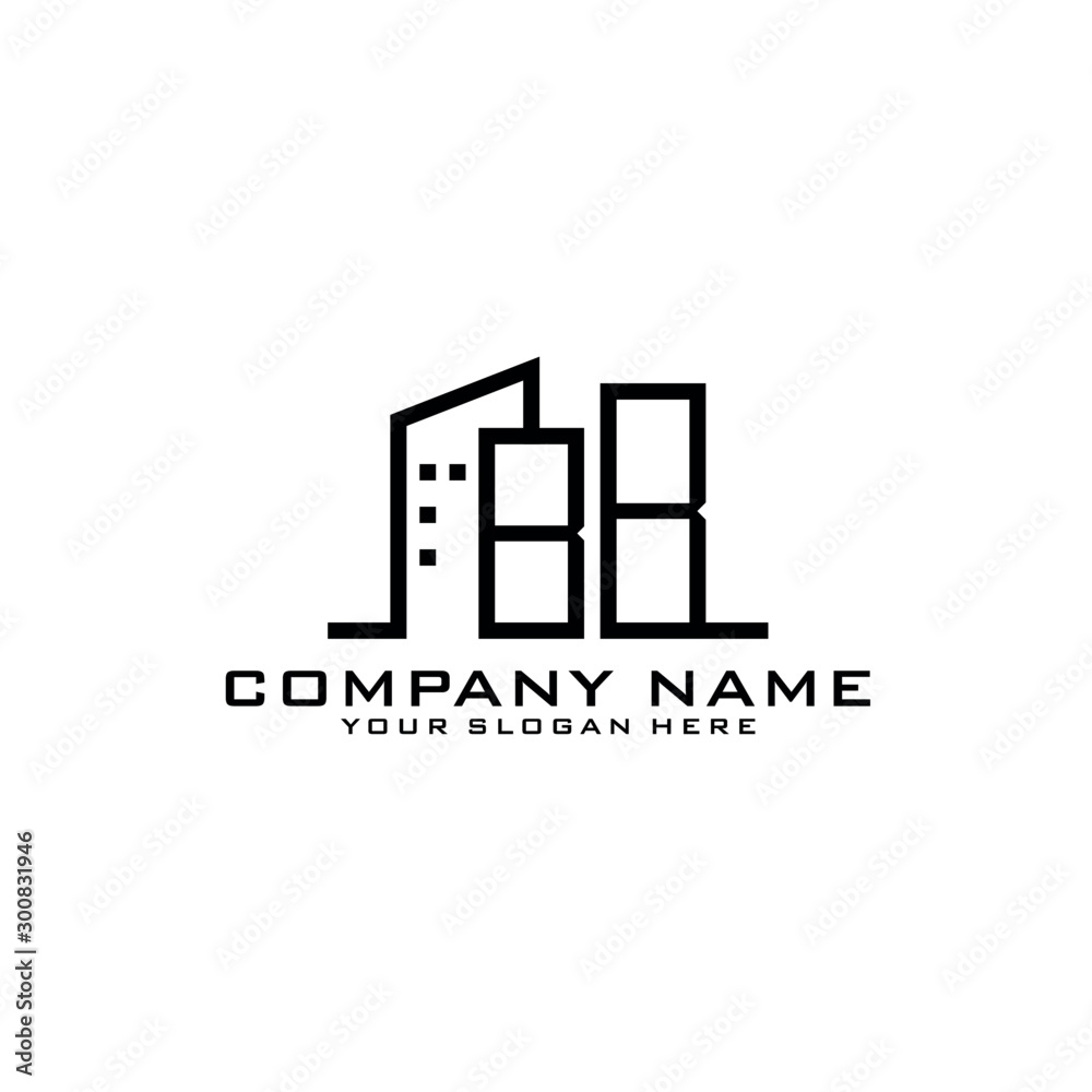 Letter BB With Building For Construction Company Logo
