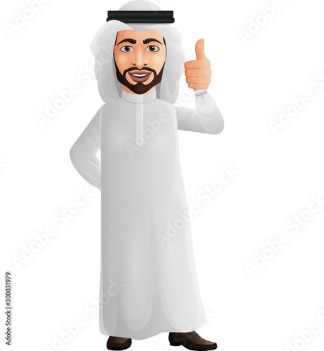 Arab businessman showing thumbs up sign