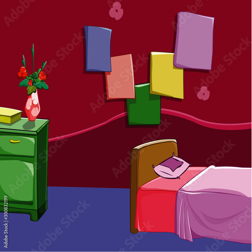 Background - Bedroom of Kid - Cartoon Vector Image