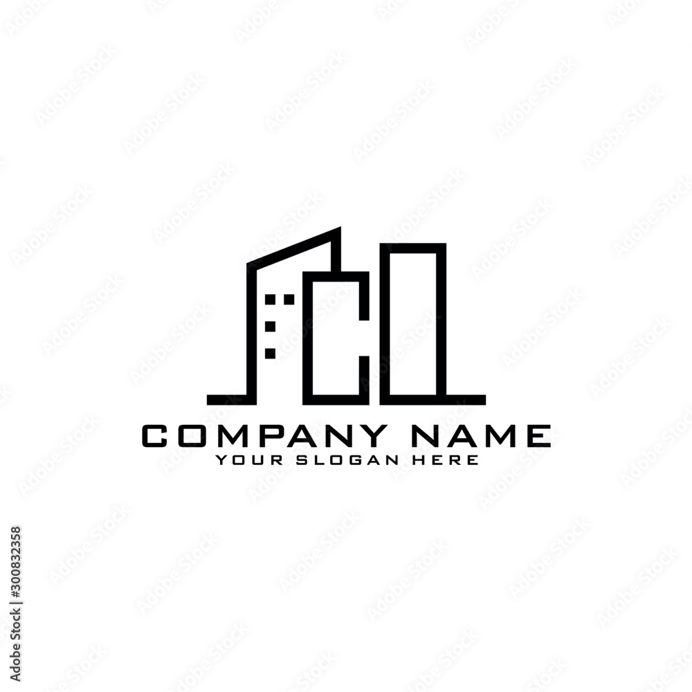 Letter CO With Building For Construction Company Logo
