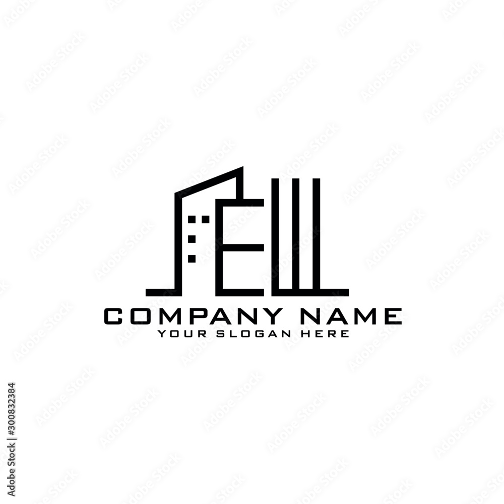 Letter EW With Building For Construction Company Logo Letter EW With Building For Construction Company Logo