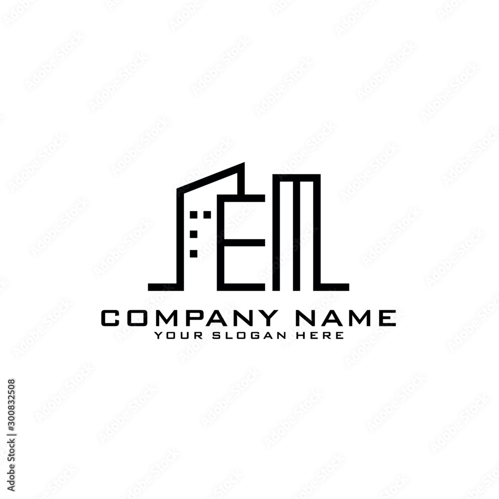 Letter EM With Building For Construction Company Logo