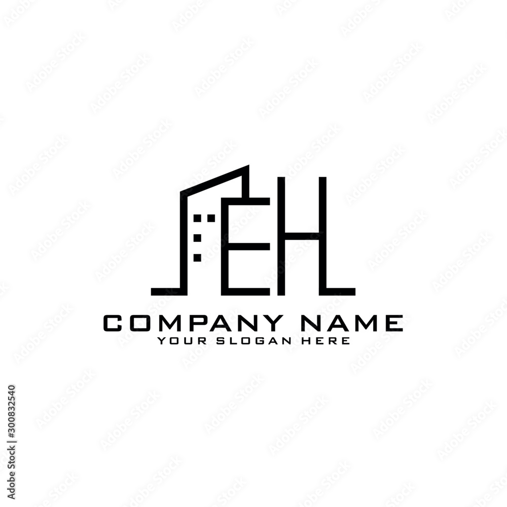 Letter EH With Building For Construction Company Logo