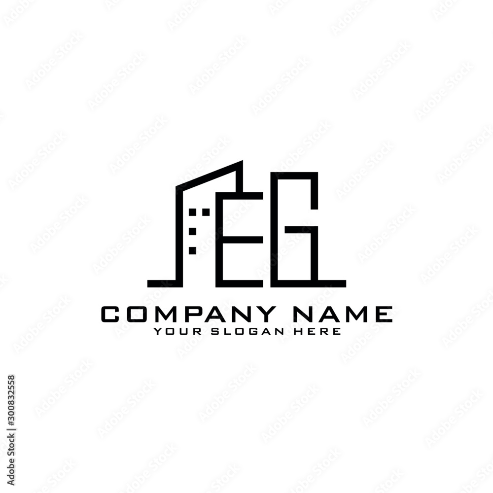Letter EG With Building For Construction Company Logo