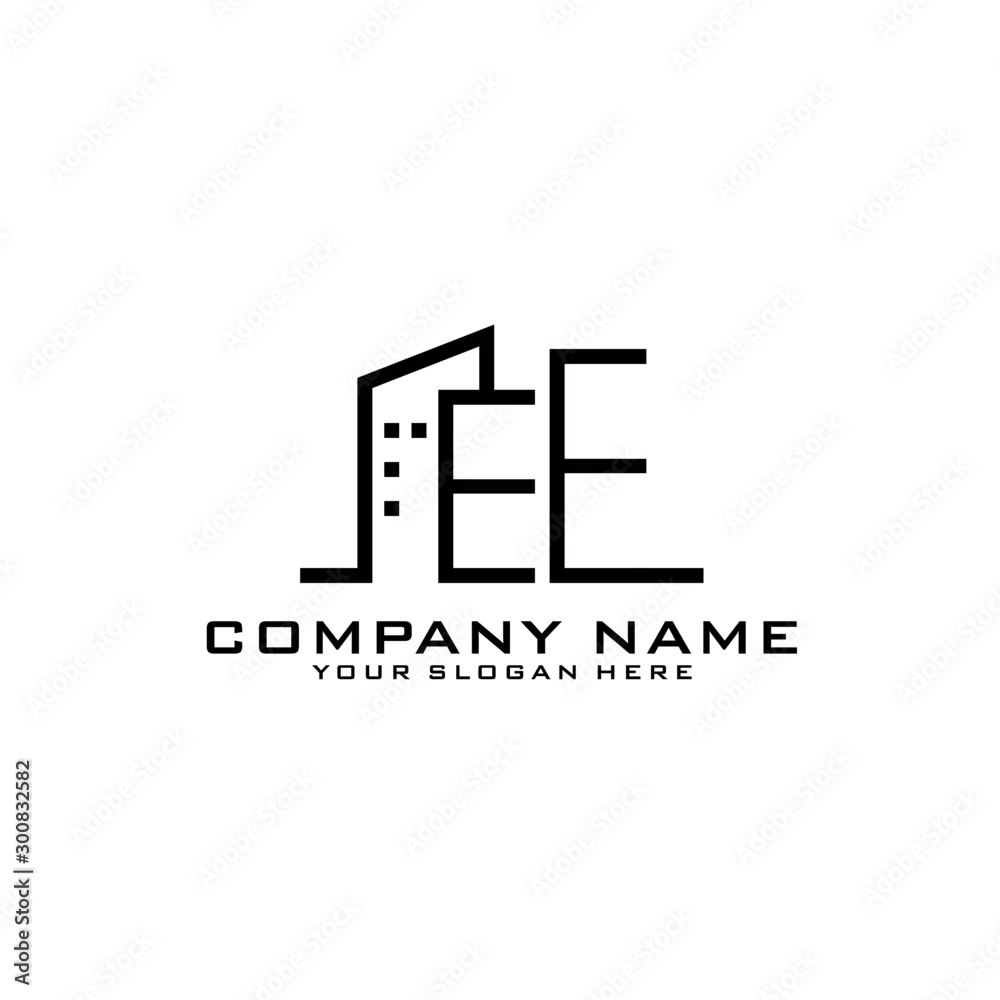 Letter EE With Building For Construction Company Logo