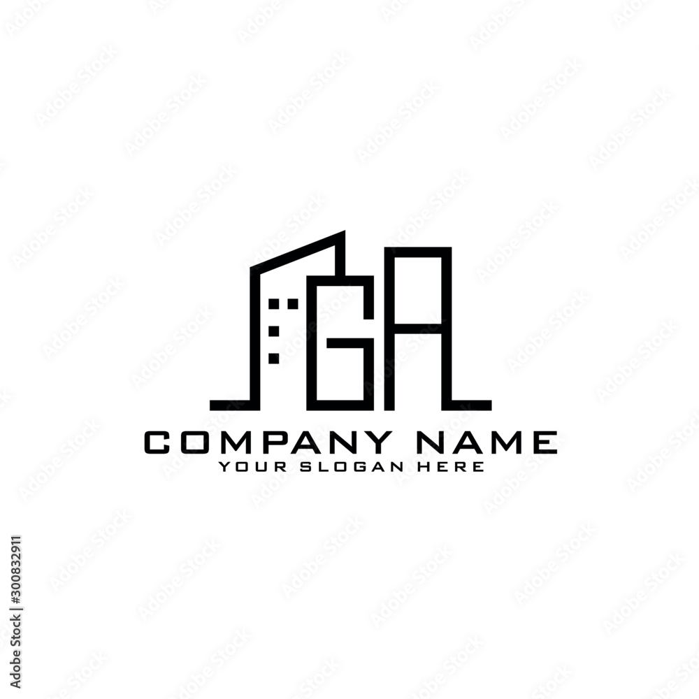 Letter GA With Building For Construction Company Logo Letter GA With Building For Construction Company Logo