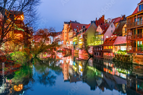 Obraz na płótnie Nuremberg and Pegnitz River old Bavaria, Germany w salonie