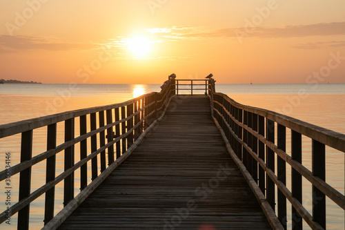 romantic seascape, with sea bridge at sunset, desktop image