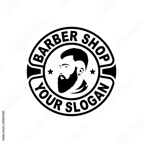 Barbershop logo template in vintage style, with bearded man.