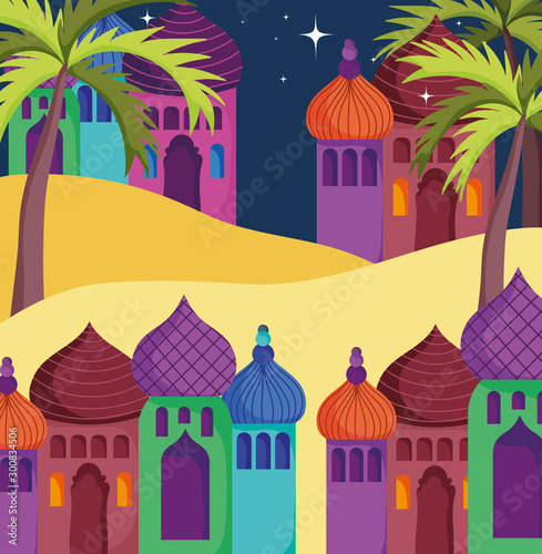 arabian towers palace palms stars sand desert
