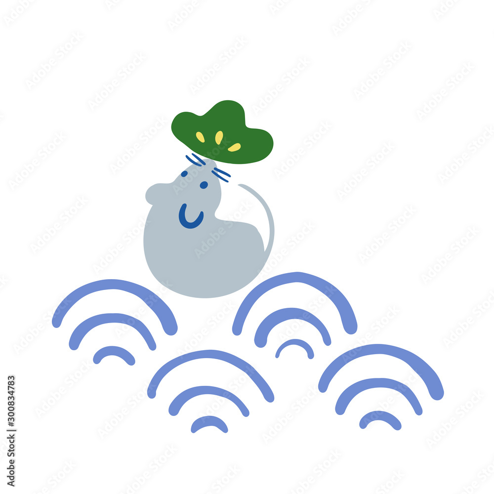 ねずみの手描きイラスト素材　ベクター　子年　2020　年賀状　正月　松竹梅