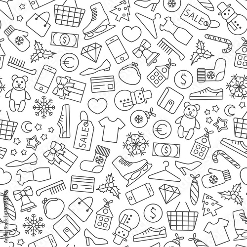 Christmas shopping and winter sale seamless pattern