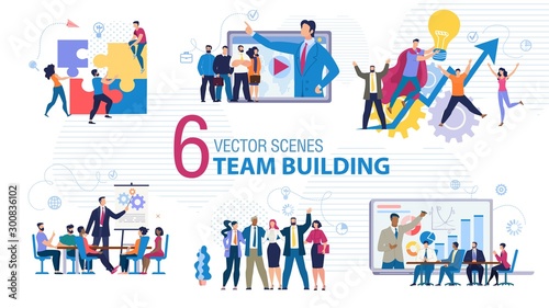 Business Team Building Flat Vector Scenes Set