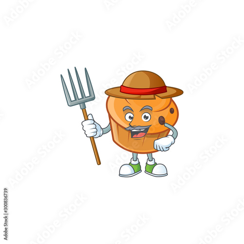 Pastry brioche mascot with farmer cartoon character