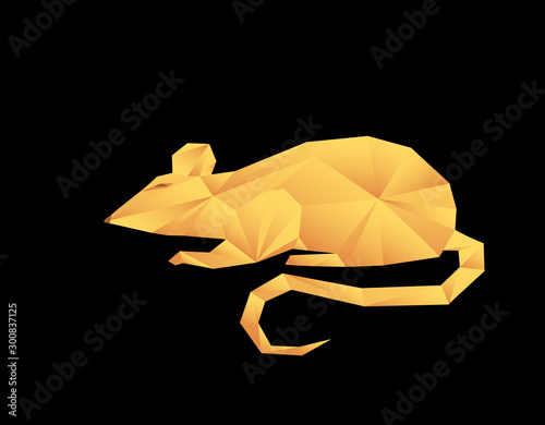 Rat 2020 on the Chinese calendar. Origami from gold foil. illustration