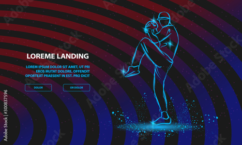 Baseball pitcher getting ready to throw ball. Vector Sport Background for Landing Page Template.