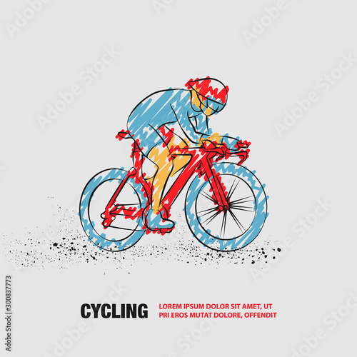 Cycling race. Vector outline of Cycling race with scribble doodles.