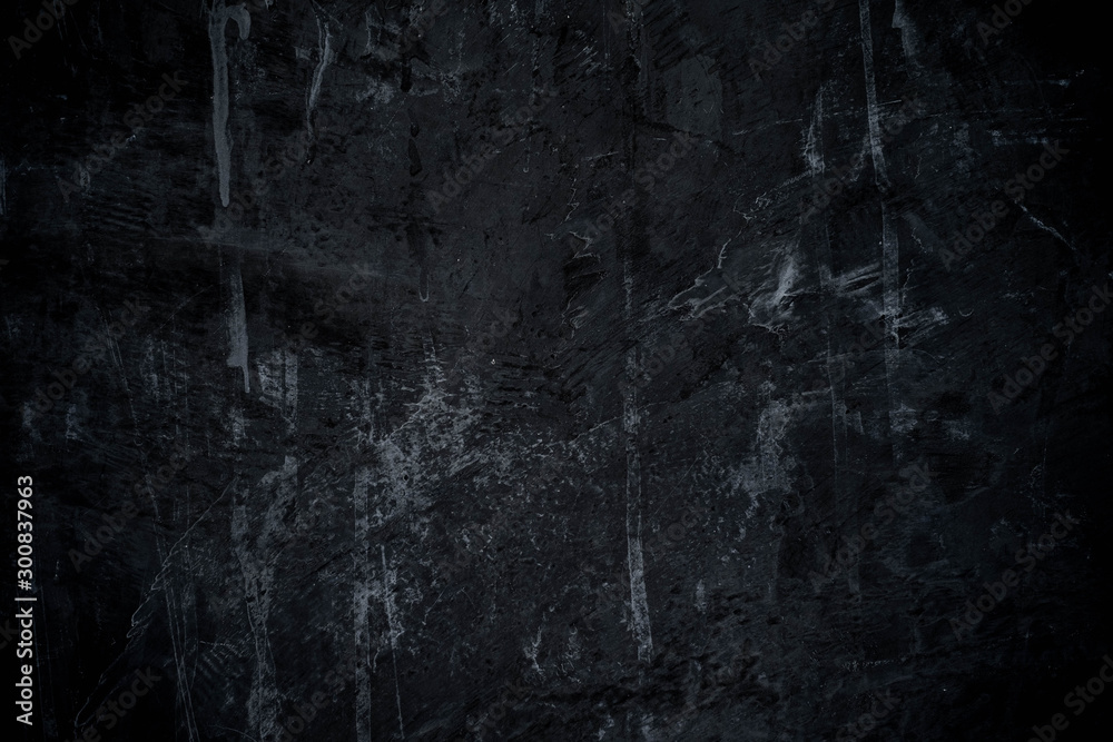 Abstract dark black paint with brush and cement wall texture background - obrazy, fototapety, plakaty 