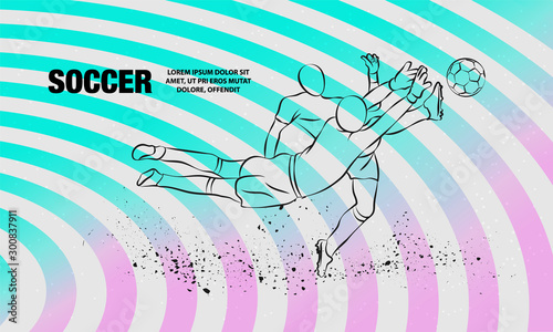 Soccer player and goalkeeper fighting for the ball. Vector outline of Soccer sport illustration.